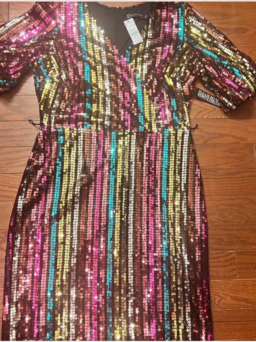 New York & Company Multicolor Sequin Wrap-Style Cocktail Dress - Picture 5 of 6